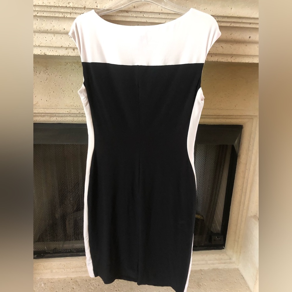 🖤CHAPS Sleeveless Colorblock Black & Off White Ruched Sheath Career Dress - Picture 5 of 14